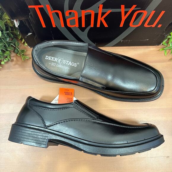 Deer Stags Men's Brooklyn Black Leather Loafers Wide Width Size 12 - Picture 1 of 9